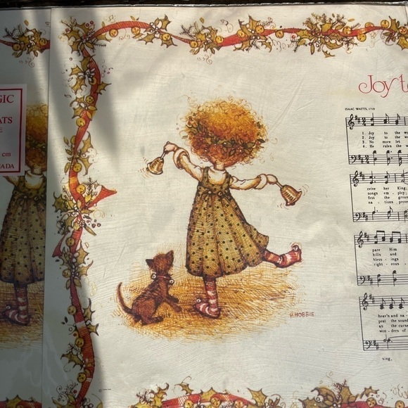 𝅺set of 6 Vintage 1974 Holly Hobbie Christmas Plastic Coated Placemats NOS Joy - Picture 5 of 6
